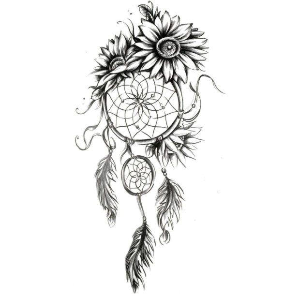 Fake tattoo łapacz snów z kwiatami