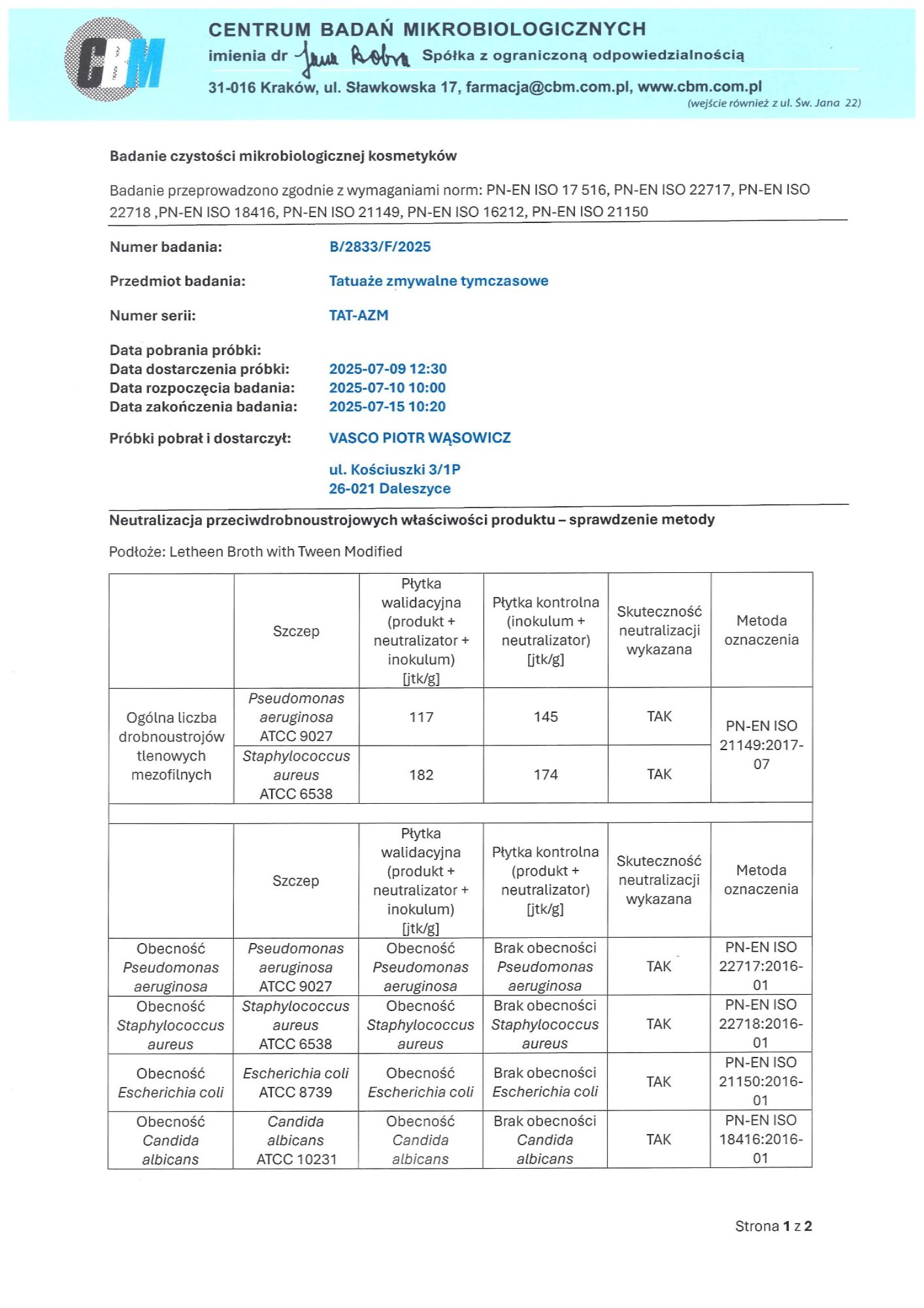 Mikrobiologische Tests — erste Seite